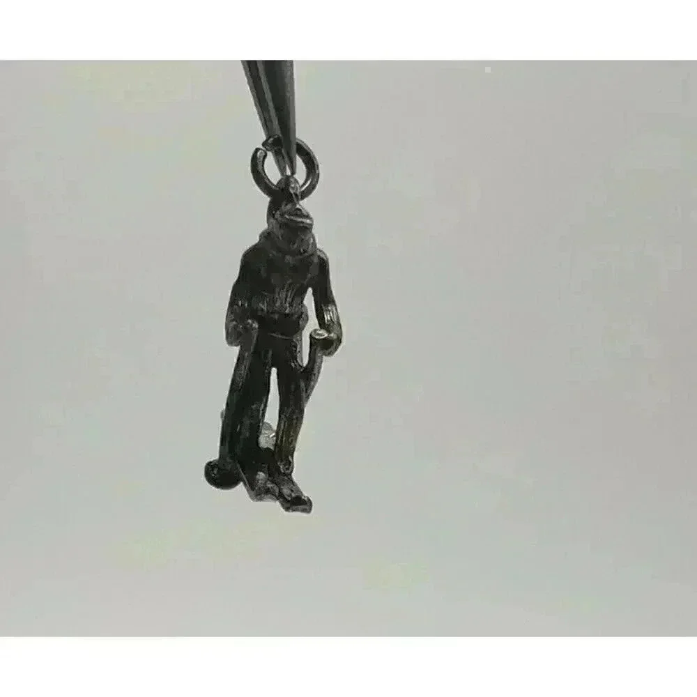 Vintage Ski Sterling Silver 925 Charm Skier Pendant Large 3D Figural Detailed